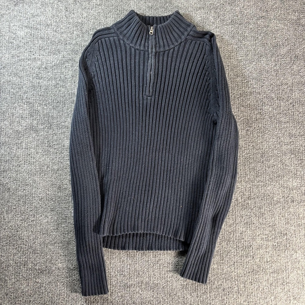 Abercrombie & Fitch Sweater Womens Small Blue Ribbed 1/4 Zip Mock Neck Knit